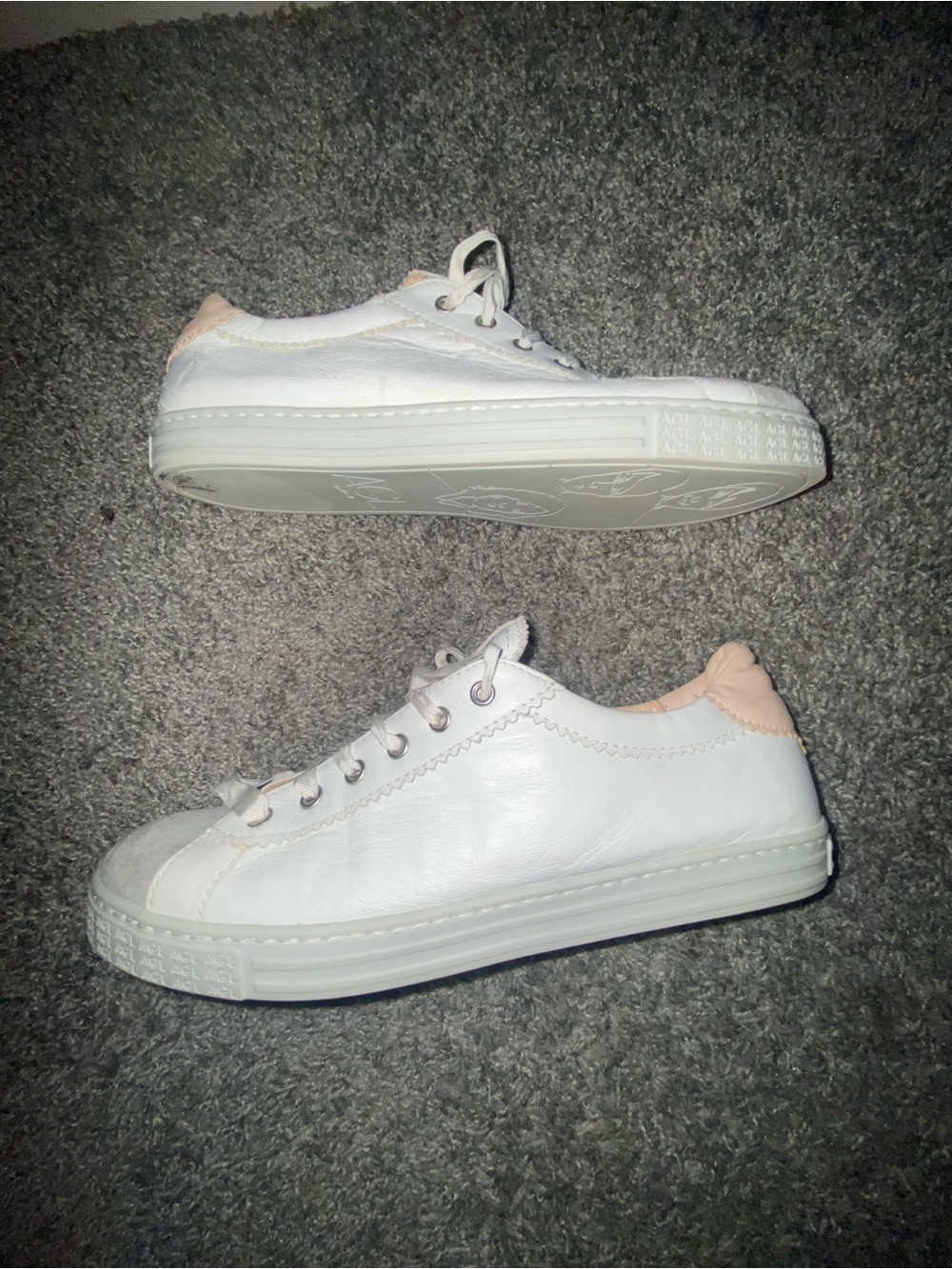 AGL Sade D936029 Women’s Leather Sneakers White Pink Made Italy EU 39